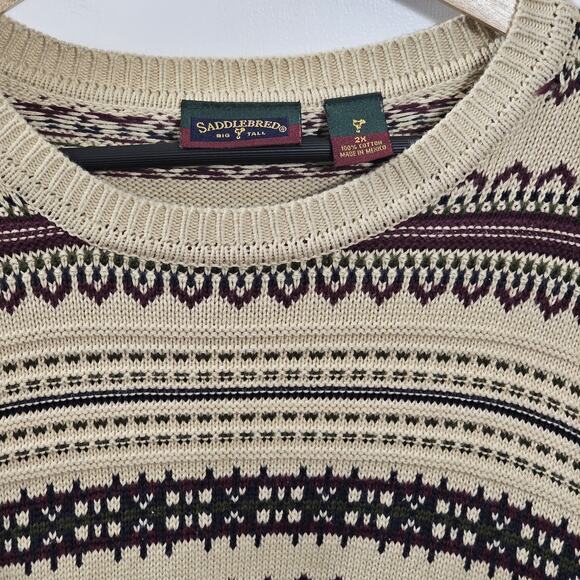 Vintage Saddlebred Men's Sweater Sz 2X Fair Isle 100% Cotton Nordic Pattern Knit - Picture 3 of 5